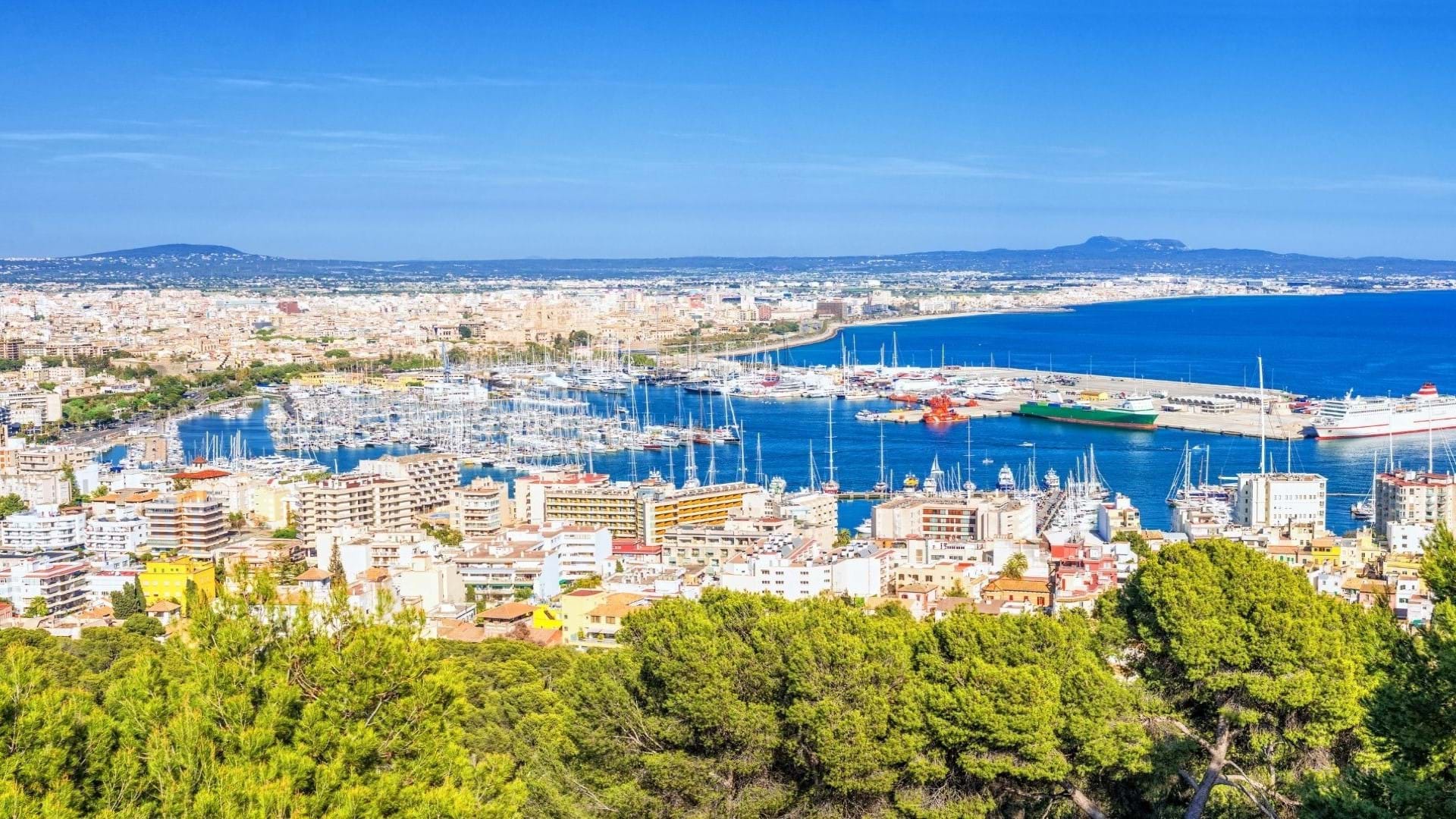 Glavni Grad ostrva Majorka i luka, slikani sa vidikovca. Palma de Majorka, Španija